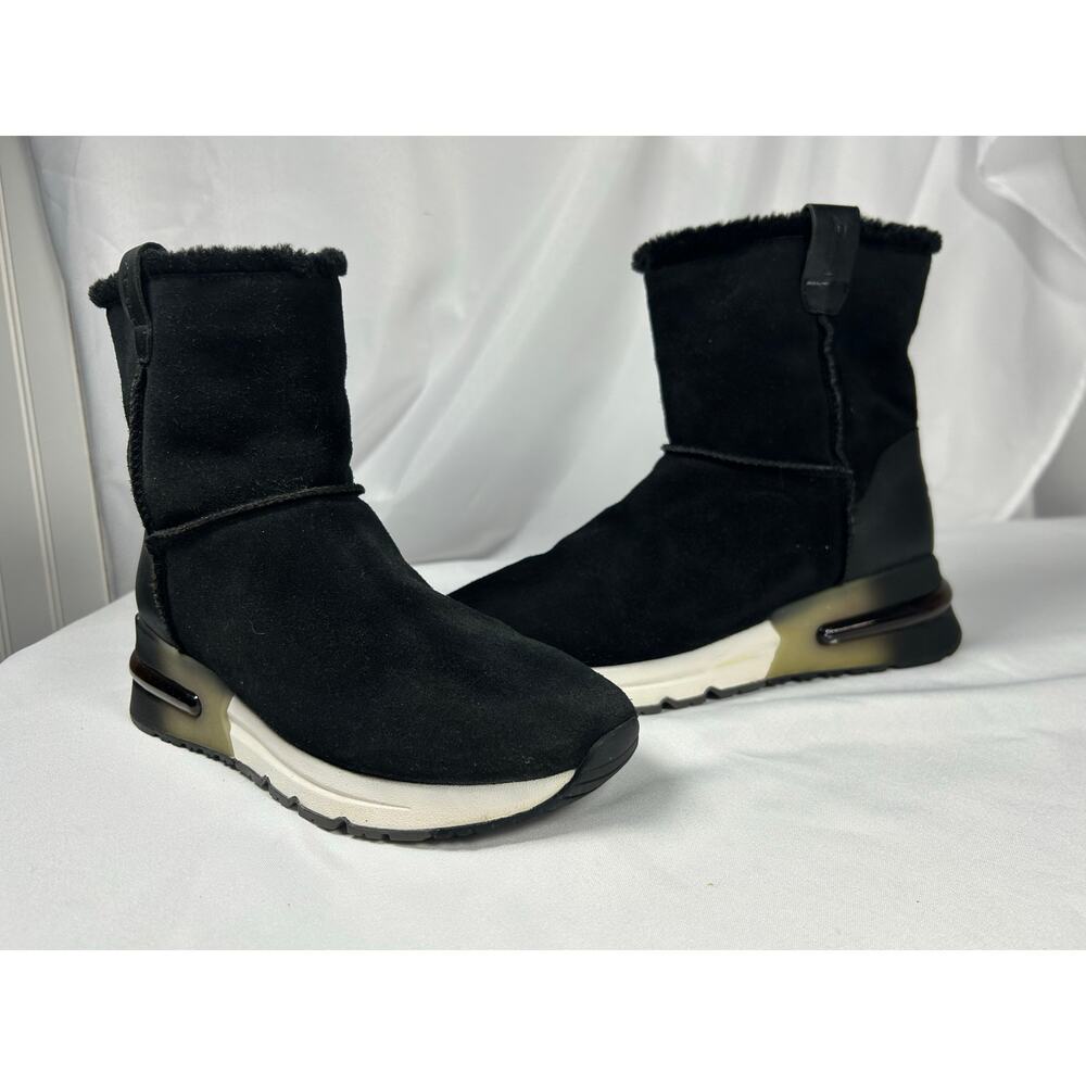 ASH Leather Suede & Shearling As-Kyoto Ankle black fur size 40 snow boots casual